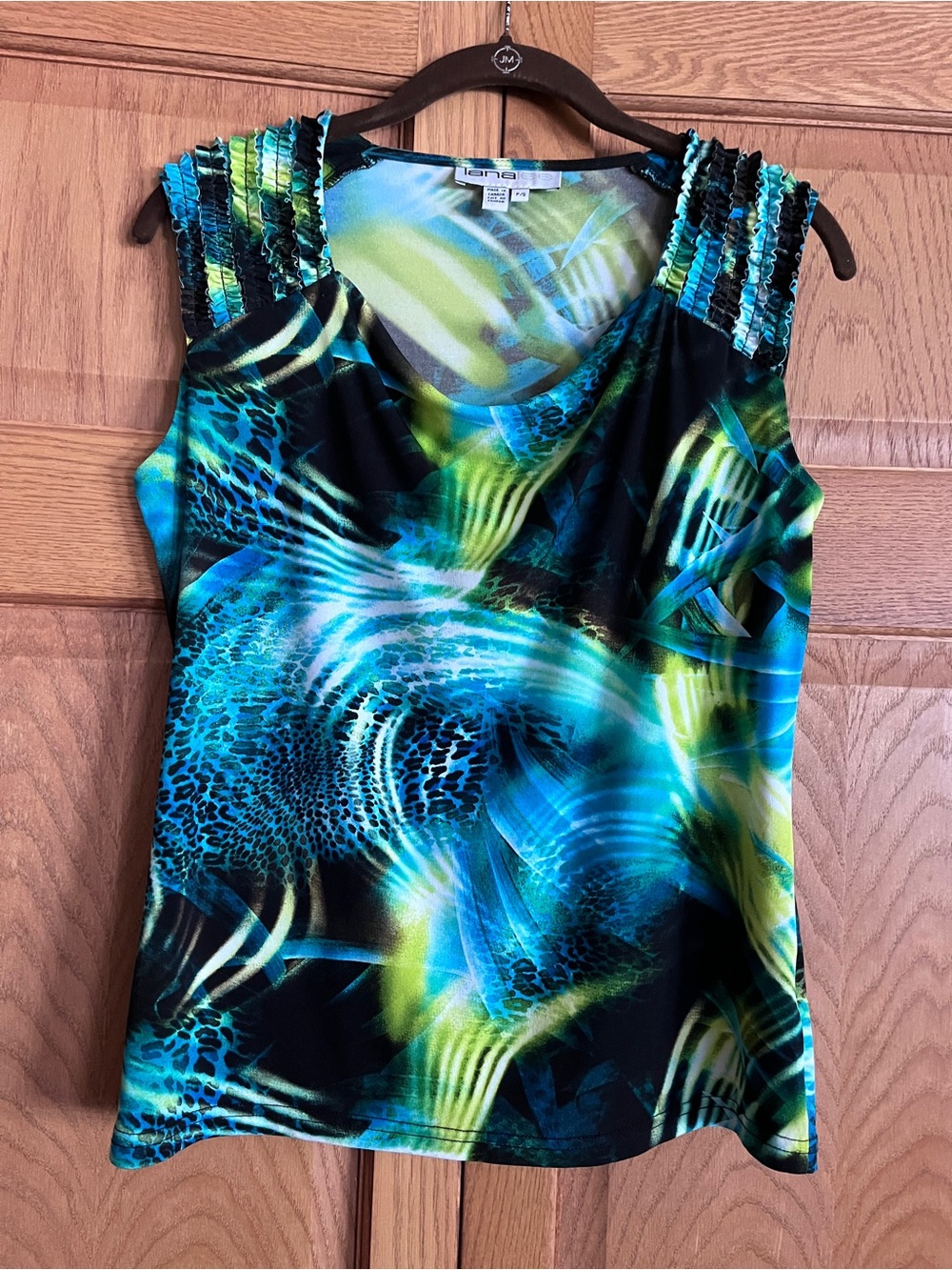 Blue Green Tropical‎ Abstract Print Sleeveless Tank